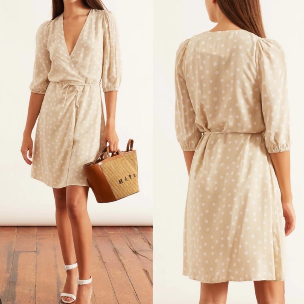 SAMSOE SAMSOE Britt Wrap Dress Rice Doodle Dot Preppy Classic Womens XS